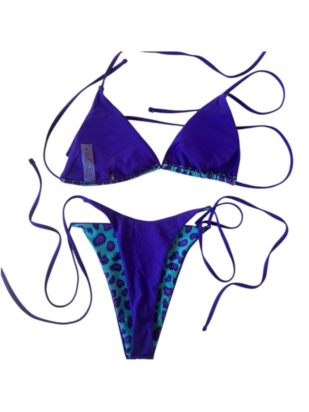 Two Piece Blue & purple Leopard Tie-Side Triangle Women’s Sexy Bikini Set - Picture 3 of 4